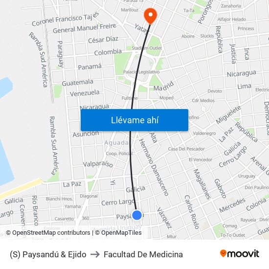(S) Paysandú & Ejido to Facultad De Medicina map