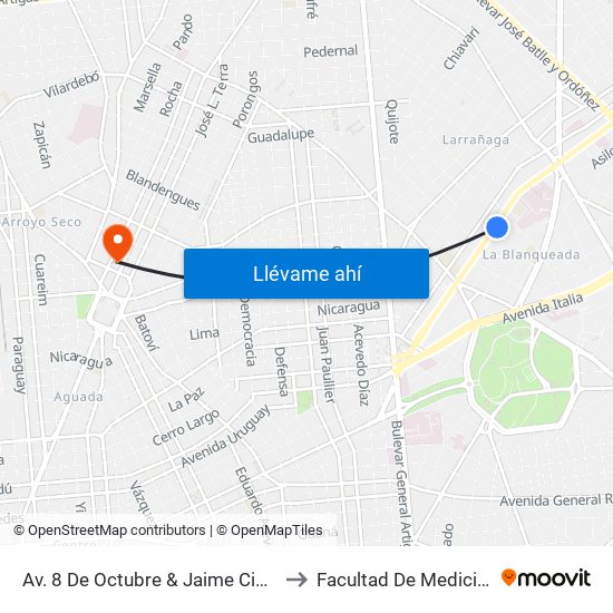 Av. 8 De Octubre & Jaime Cibils to Facultad De Medicina map