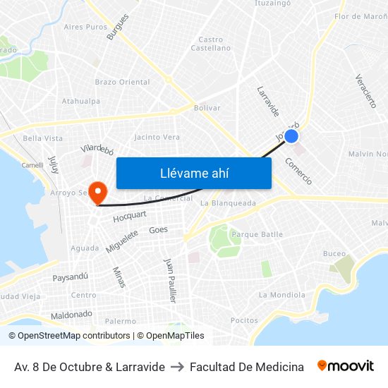 Av. 8 De Octubre & Larravide to Facultad De Medicina map