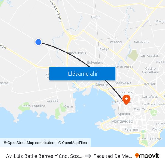 Av. Luis Batlle Berres Y Cno. Sosa Chaferro to Facultad De Medicina map