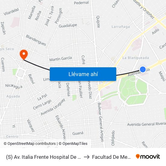 (S) Av. Italia Frente Hospital De Clínicas to Facultad De Medicina map