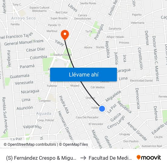 (S) Fernández Crespo & Miguelete to Facultad De Medicina map