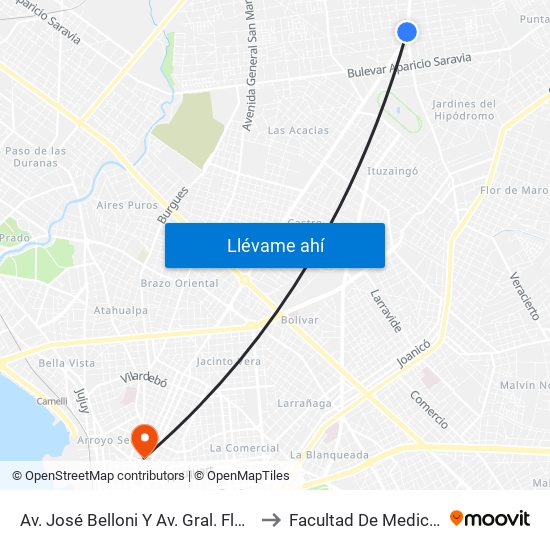Av. José Belloni Y Av. Gral. Flores to Facultad De Medicina map
