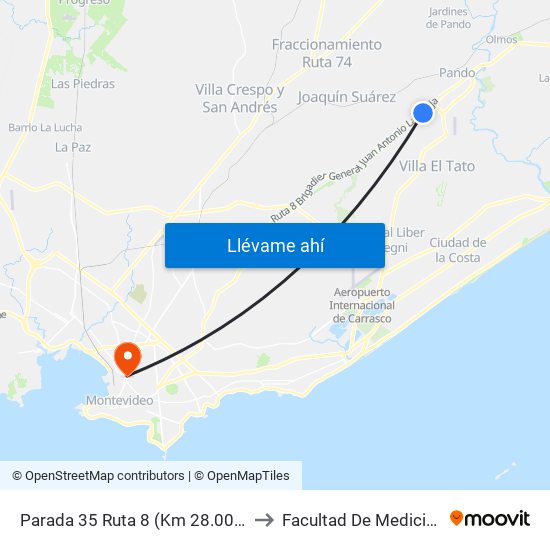 Parada 35 Ruta 8 (Km 28.000) to Facultad De Medicina map