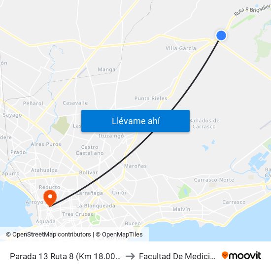 Parada 13 Ruta 8 (Km 18.000) to Facultad De Medicina map