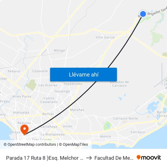 Parada 17 Ruta 8 )Esq. Melchor De Viana) to Facultad De Medicina map