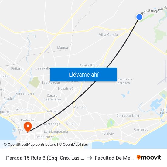 Parada 15 Ruta 8 (Esq. Cno. Las Pléyades) to Facultad De Medicina map