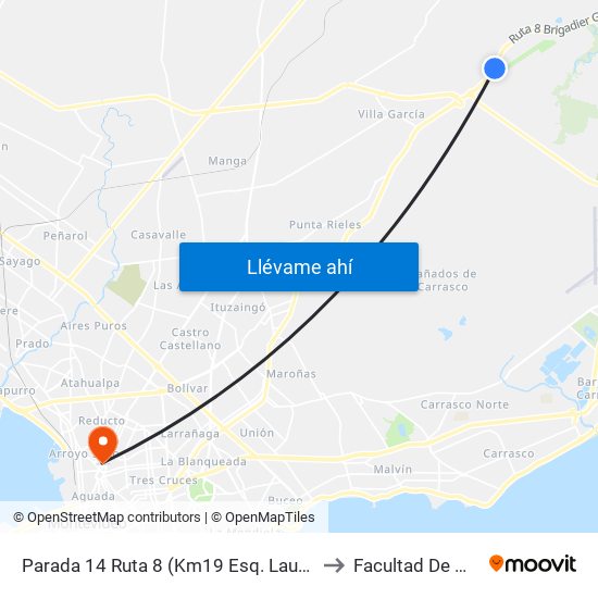 Parada 14 Ruta 8 (Km19 Esq. Laudelino Vázquez) to Facultad De Medicina map