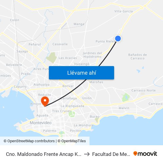 Cno. Maldonado Frente Ancap Km 13.200 to Facultad De Medicina map