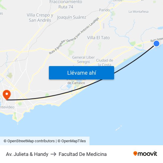 Av. Julieta & Handy to Facultad De Medicina map