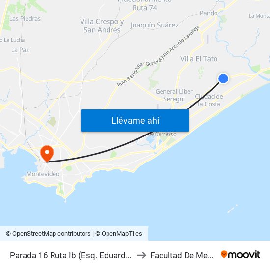 Parada 16 Ruta Ib (Esq. Eduardo Pérez) to Facultad De Medicina map