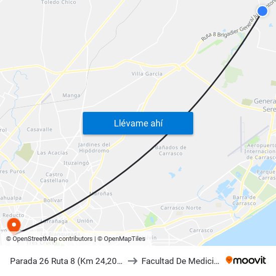 Parada 26 Ruta 8 (Km 24,200) to Facultad De Medicina map