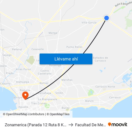 Zonamerica (Parada 12 Ruta 8 Km 17.500) to Facultad De Medicina map