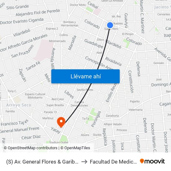 (S) Av. General Flores & Garibaldi to Facultad De Medicina map