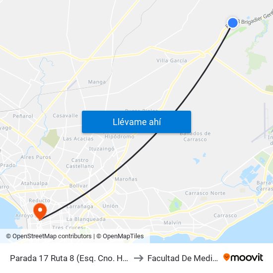 Parada 17 Ruta 8 (Esq. Cno. Helios) to Facultad De Medicina map