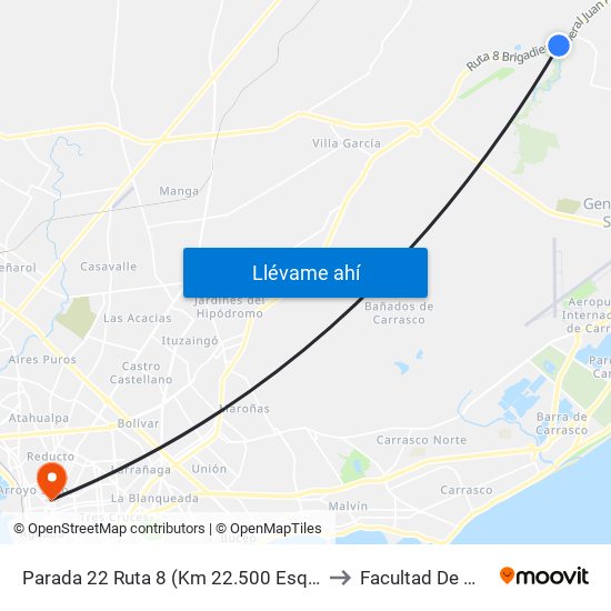 Parada 22 Ruta 8 (Km 22.500 Esq. Elías Regules) to Facultad De Medicina map