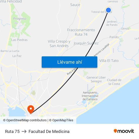 Ruta 75 to Facultad De Medicina map