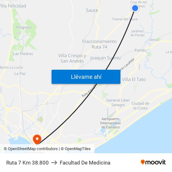 Ruta 7 Km 38.800 to Facultad De Medicina map