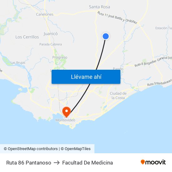 Ruta 86 Pantanoso to Facultad De Medicina map