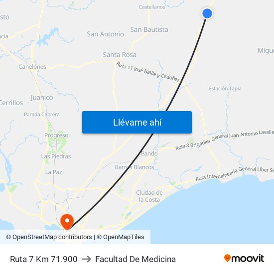 Ruta 7 Km 71.900 to Facultad De Medicina map