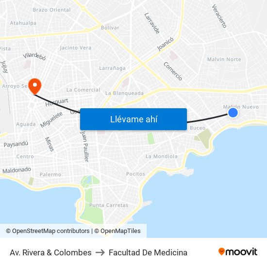 Av. Rivera & Colombes to Facultad De Medicina map