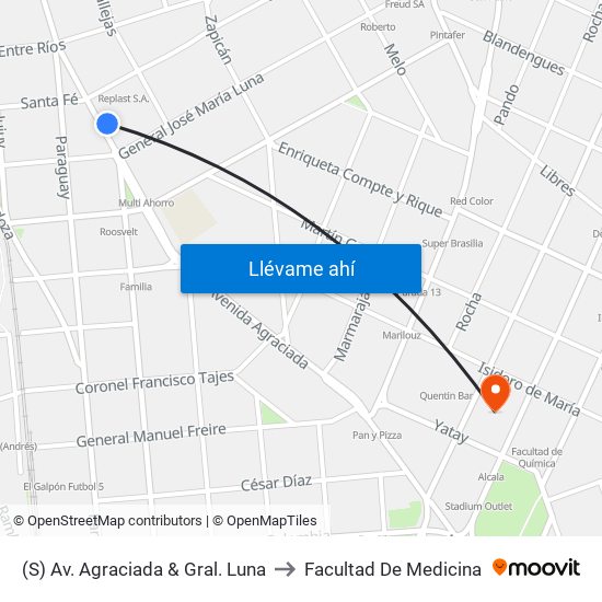 (S) Av. Agraciada & Gral. Luna to Facultad De Medicina map