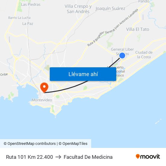 Ruta 101 Km 22.400 to Facultad De Medicina map