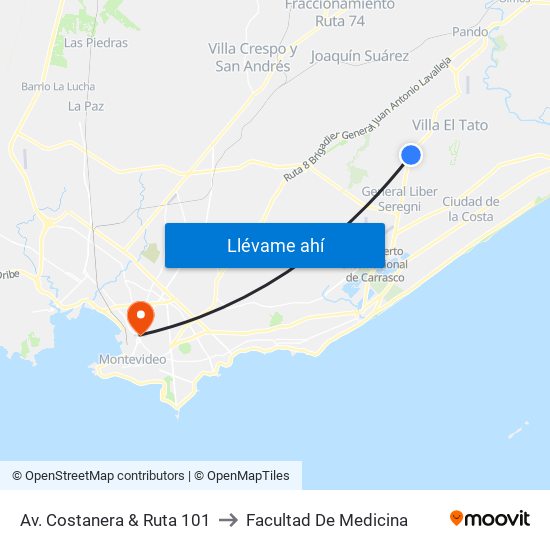 Av. Costanera & Ruta 101 to Facultad De Medicina map