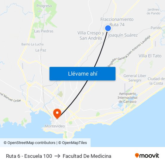 Ruta 6 - Escuela 100 to Facultad De Medicina map