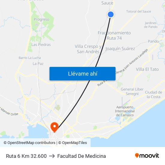Ruta 6 Km 32.600 to Facultad De Medicina map