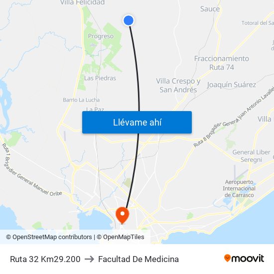 Ruta 32 Km29.200 to Facultad De Medicina map