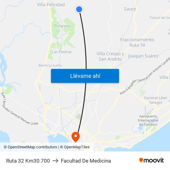 Ruta 32 Km30.700 to Facultad De Medicina map