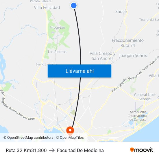 Ruta 32 Km31.800 to Facultad De Medicina map