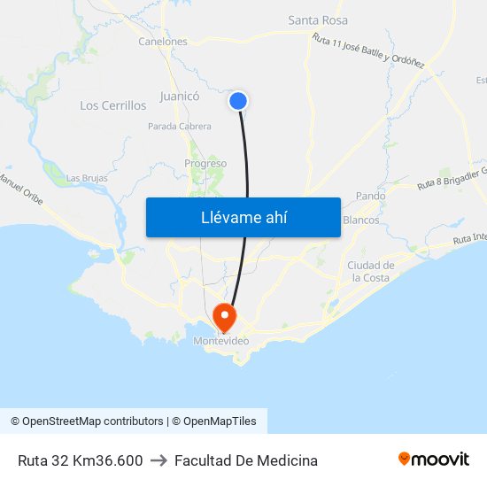 Ruta 32 Km36.600 to Facultad De Medicina map