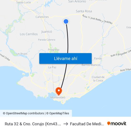 Ruta 32 & Cno. Corujo (Km43.000) to Facultad De Medicina map