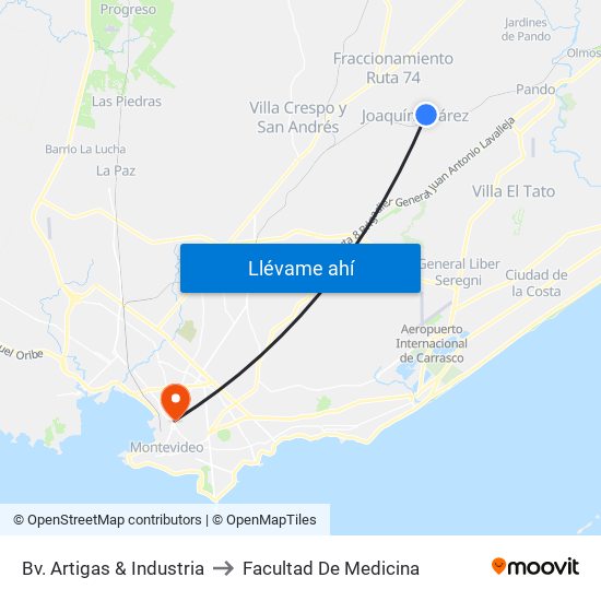 Bv. Artigas & Industria to Facultad De Medicina map
