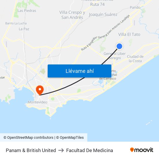 Panam & British United to Facultad De Medicina map