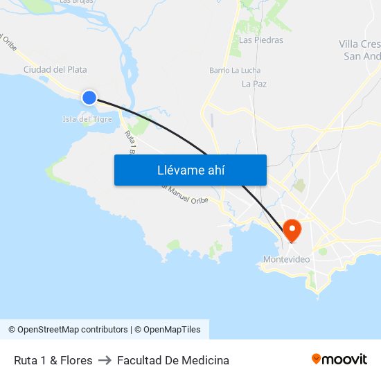 Ruta 1 & Flores to Facultad De Medicina map