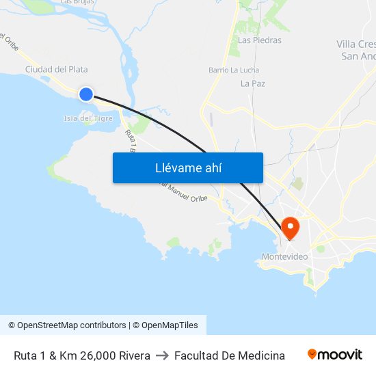 Ruta 1 & Km 26,000 Rivera to Facultad De Medicina map