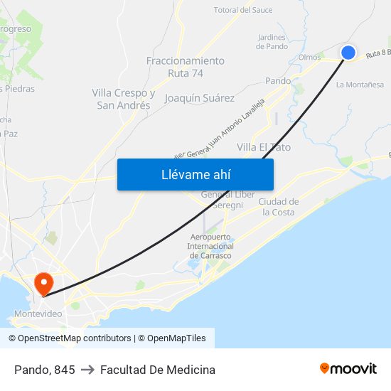 Pando, 845 to Facultad De Medicina map