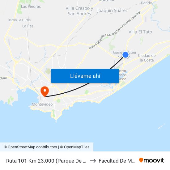 Ruta 101 Km 23.000 (Parque De Las Ciencias) to Facultad De Medicina map