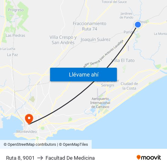 Ruta 8, 9001 to Facultad De Medicina map