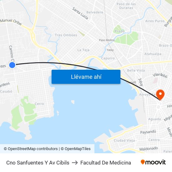 Cno Sanfuentes Y Av Cibils to Facultad De Medicina map