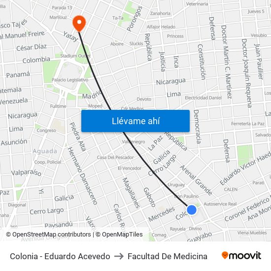 Colonia - Eduardo Acevedo to Facultad De Medicina map