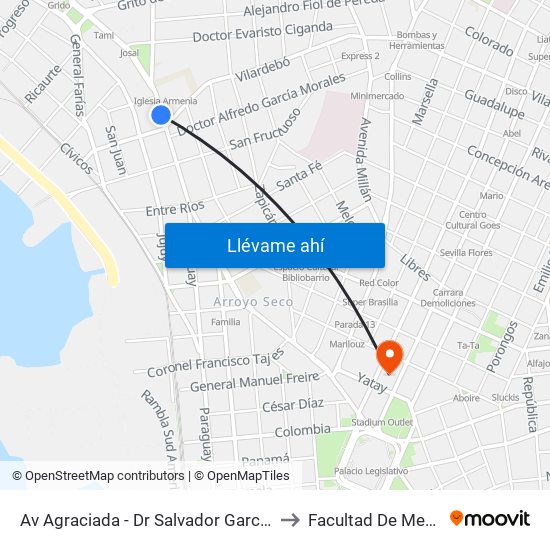 Av Agraciada - Dr Salvador Garcia Pintos to Facultad De Medicina map