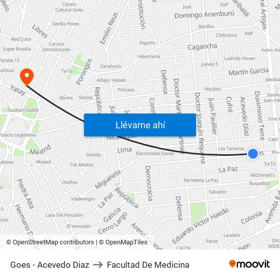 Goes - Acevedo Diaz to Facultad De Medicina map