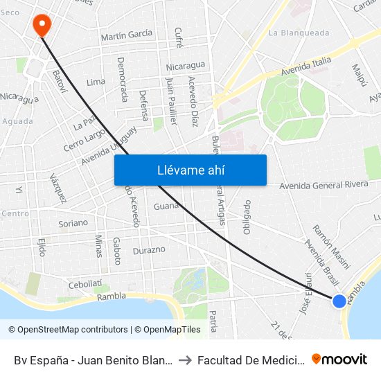 Bv España - Juan Benito Blanco to Facultad De Medicina map