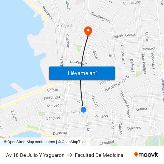 Av 18 De Julio Y Yaguaron to Facultad De Medicina map