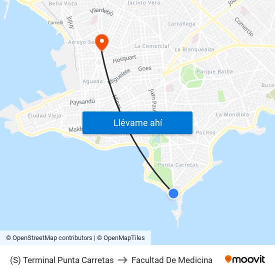 (S) Terminal Punta Carretas to Facultad De Medicina map