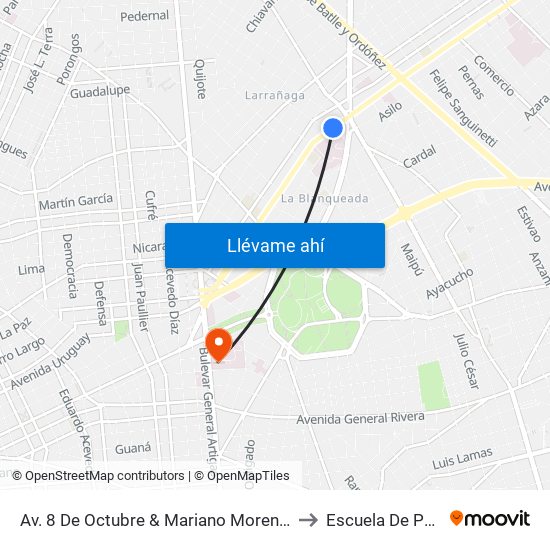 Av. 8 De Octubre & Mariano Moreno (H. Militar) to Escuela De Parteras map